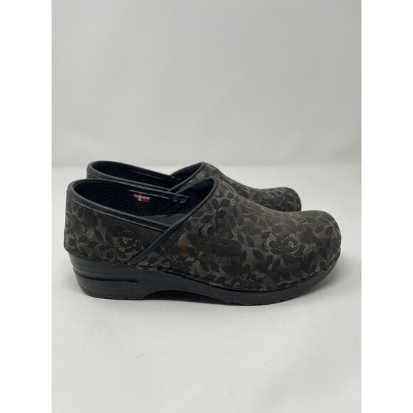 Sanita Black Leather Danish Clogs Floral Lace Pattern EUR 39 US 6.5 - Picture 7 of 13